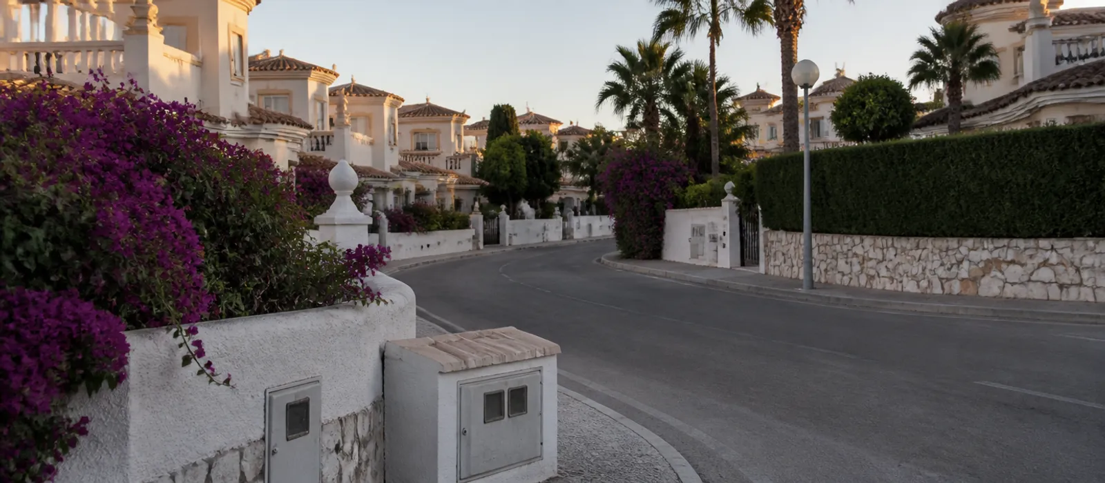 Urbanización residencial del sureste, con villas y toma de agua